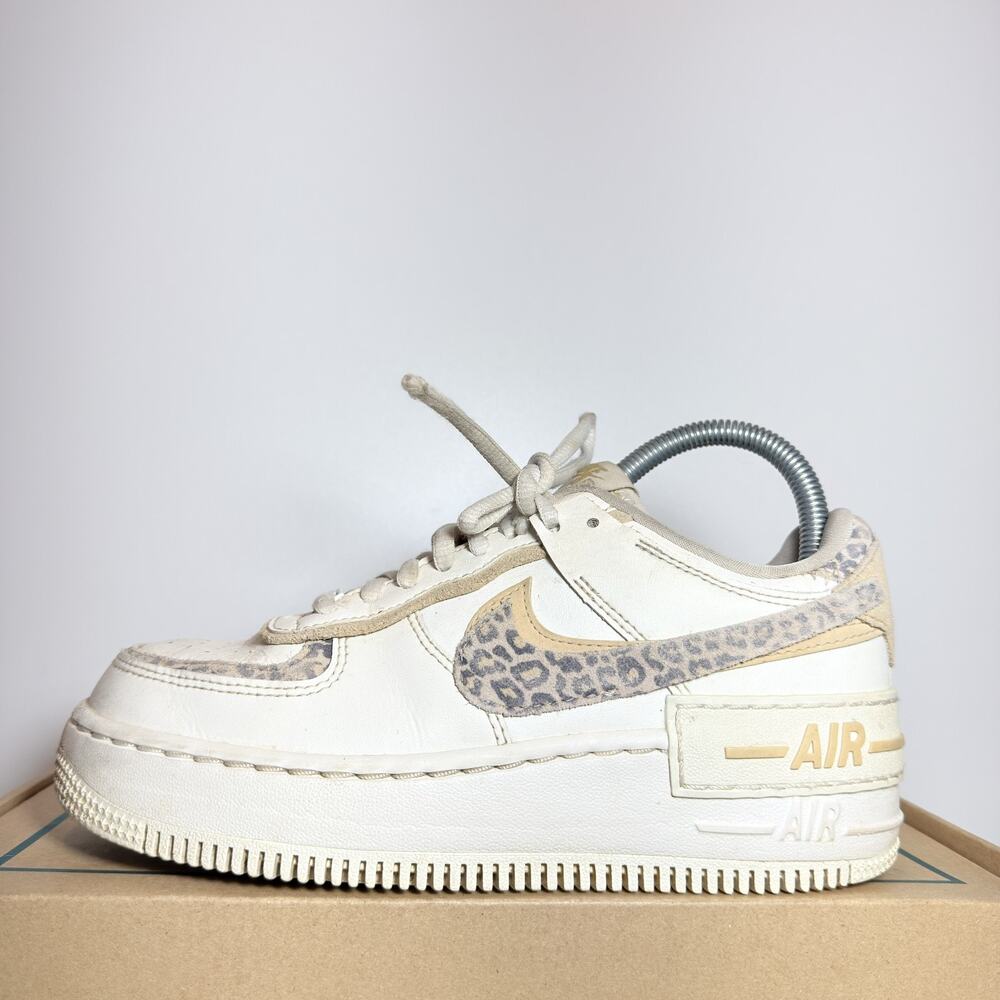 Nike Air Force 1 Shadow Leopard Sail Sesame White Womens Size 6 Platform Shoes